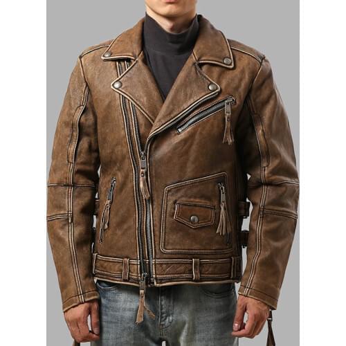 AL101 Rock Can Roll Super Offer ! Read Description! Asian Size Genuine Cow Skin Leather Coat Mens Cowhide Casual Jacket