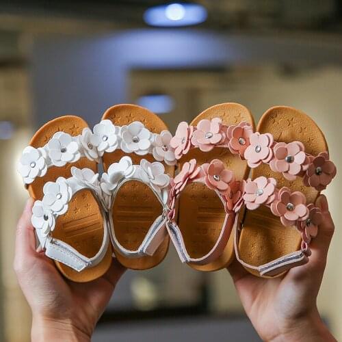 Baby Girl Medium Kids Sandals With Florals Sweet Princess Soft Quality Childrens Beach Sandals For Girls Size 21-30