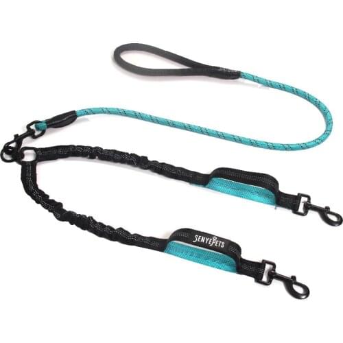Double Dog Leash No Tangle Double Dog Walking Training Leash Comfortable Shock Absorbing Reflective Bungee