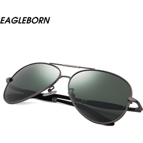 EAGLEBORN Men Sunglasses Brand Designer Pilot Polarized Male Green Sun Glasses Eyeglasses Gafas Oculos De Sol Masculino for Men