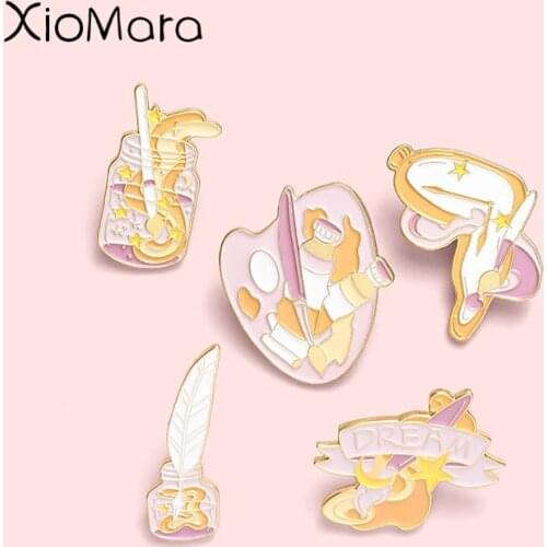 Romantic Color Painting Dream Enamel Pins Fashion Clock Pen Brooches Lapel Badges Wholesale Cute Pin Jewelry Gifts for Friends