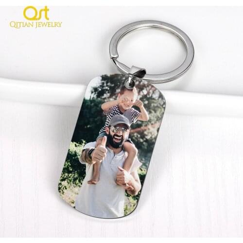 Customized Colorful Photo Keychain Personalized Engraved Key Chain Gold Stainless Steel Dog Tag Commemorative Jewelry Family Gif
