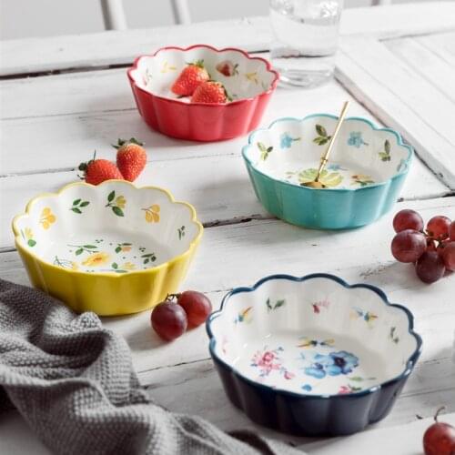 Ceramic Salad Bowl Colorful Porcelain Soup Bowls Children Kitcehn Rice Dessert Snack Mixing Bowl Household Tableware