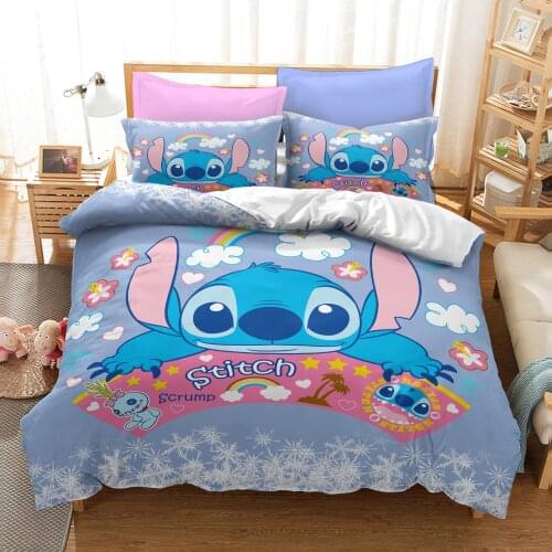 Disney New lilo and stitch bedding set single double twin full queen king size cartoon girls bed cover pillow cases room decor