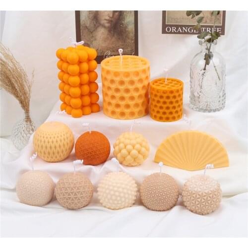Round Grid Ball Bubble Novel Style Silicone Candle Mold Column Cuboid Cellular Wax Plaster Artwork Cube Resin Soap Rectangle