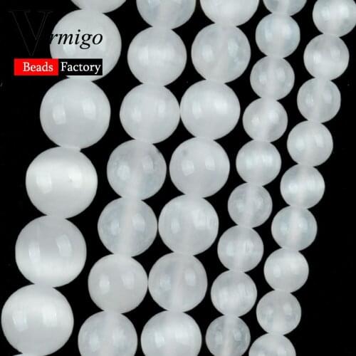 Natural White Stone Round for Jewelry Making 6mm-10mm Spacer Loose Beads Diy Bracelet Necklace Accessories Wholesale 15"