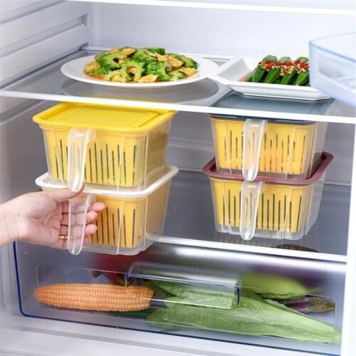 Kitchen Vegetable And Fruit Storage Box Refrigerator Fresh-keeping Box Sealed jar Plastic independent Drain Basket Food Storage
