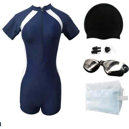 New women Swimsuit Ladies Professional Sports Siamese Boxer Conservative Diving Long Sleeve Spa Swimsuit Beach Seaside