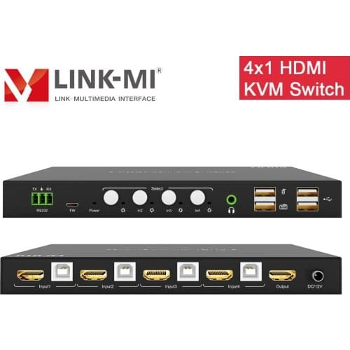 LINK-MI 4-Port 4K HDMI KVM Switch 60Hz YUV 4:4:4 8 Bit with Downscale Support analog audio extraction auto switch 4x1 KVM Switch
