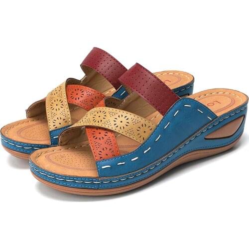 Summer Women Sandals Platform Flat Sandals Cross Strap Wedge Sandals Rome Wear-Resistant Shoes Woman Retro Shoes Chaussure Femme