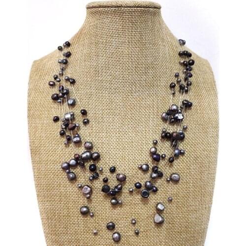 18-24 inches Black Illusion 4-8mm Nugget Freshwater Pearl Multi-layered Necklace