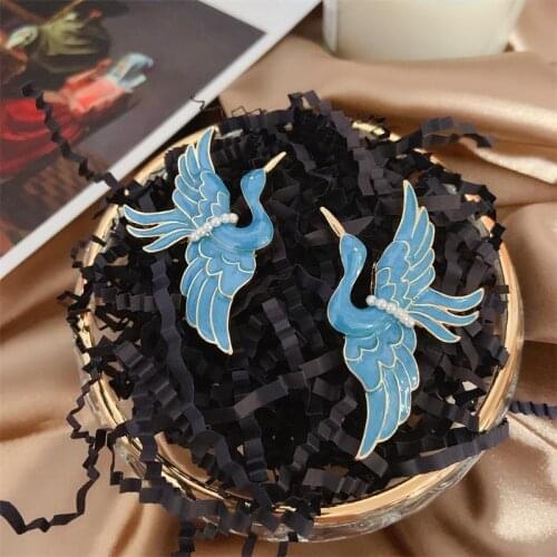 Trendy Animal Brooches Blue Enamel Symmetrical Birds Left Right Direction Elegant Mujer Gifts