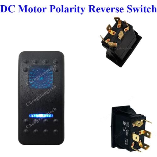 Blue Led Momentary Reverse Polarity Rocker Switch DPDT (ON)-OFF-(ON) 6 Pin 20A 12V DC Power Switch for Motor Control