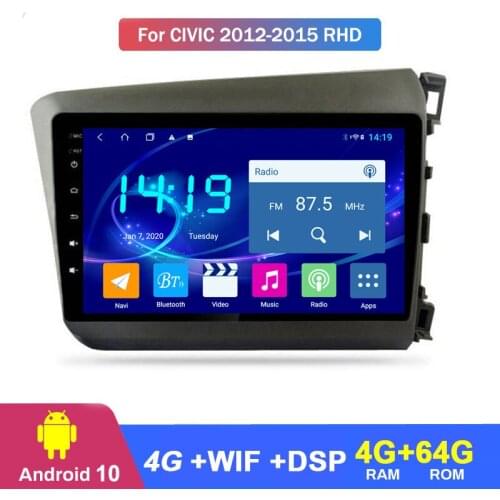 For honda civic 2012 2013 2014 2015RHD GPS Navigation Multimedia Player Built-in CarPlay and dsp 4G RAM 64G ROM Car Radio 4G LTE