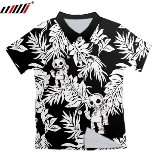UJWI Summer Fashion Button Shirt Men 2021 3D Skull Printed Mens Button Top Breathable Street Clothing Stitching Shirts Male 5XL