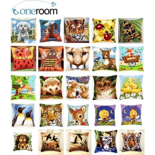 N3TH Animals 2 DIY Acrylic Yarn Embroidery Pillow Tapestry Canvas Cushion Front Cross Stitch Pillowcase