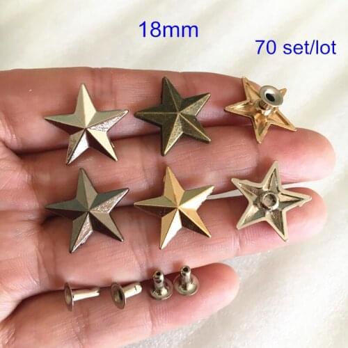 70 Set Star Rivet Stud,18mm Gold,Silver,Bronze,Black,Five-pointed Star Rapid Stud,Punk Rock DIY Rivet Bags,Shoes,Belt,Leather