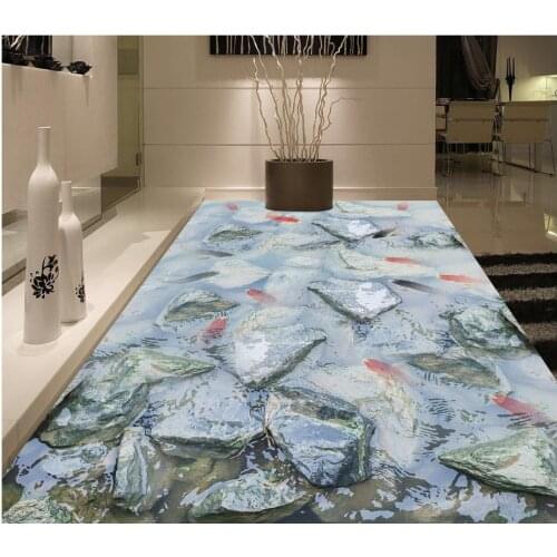 Mural 3D PVC Wallpaper Self-adhesive Floor Wallpaper 3D Carp Stone Floor Painting Modern Custom 3D Floor Mural