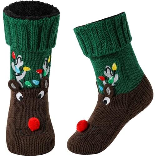 Floor Socks Women Paw Winter Warm Non slip Grip Knitted Thick Plush Indoor Home Silicone Thick Socks Deer Slipper Socks Designer