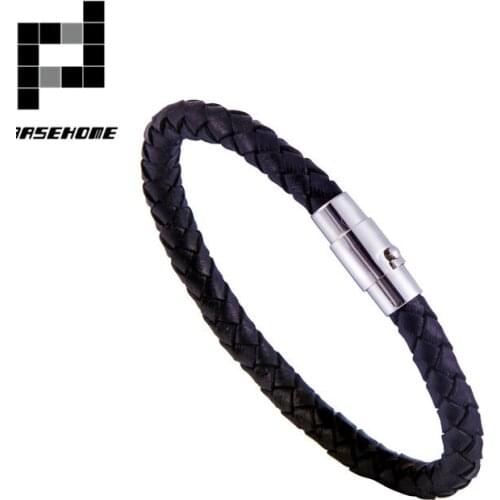 BASEHOME New 100% Genuine Braided Leather Bracelet Men Women Stainless Steel Magnetic Clasp Male Bracelets Bangles Jewelry