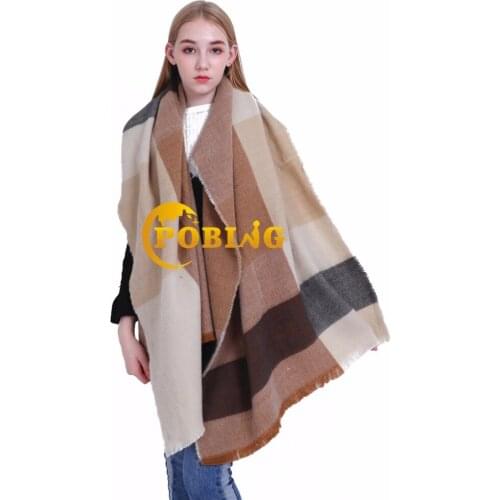 POBING New Winter Scarf Women Striped Plaid Scarves Wraps Soft Wram Cashmere Shawl Long Pashmina Lady Blanket Stoles Poncho