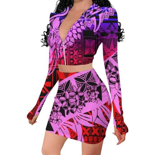 2021 New Arrivals Summer Dresses Polynesian Tribal Samoan Pattern Printed Casual Sexy Mini Dresses Women Formal 2-piece Set