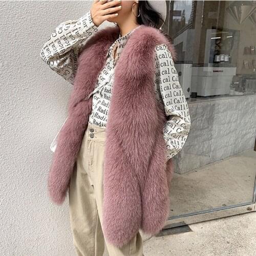 WholeSale High Quality Women Lady Winter Thick Sleeveless Natural Real Fox Fur Vest Long Fox Fur Vest Waistcoat