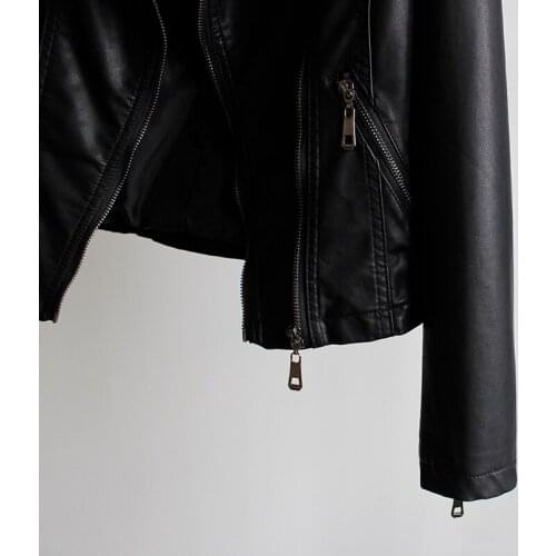 Autumn Spring New PU Leather Jacket Women Faux Soft Leather Short Coat Slim Black Zipper Motorcycle jacket LX1443