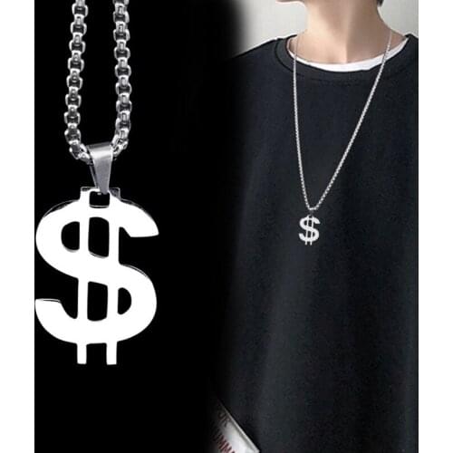 Dollar Necklace Money American US Dollar Sign Symbol Logo Silver Color Pendant Fashion New Stainless Steel Men women Jewelry