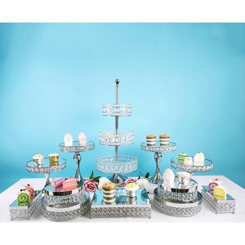 3pcs-12pcs silver cupcake stand 3 tiers European Style Wedding Dessert Table Cake Stand Jewelry Mirror Tray