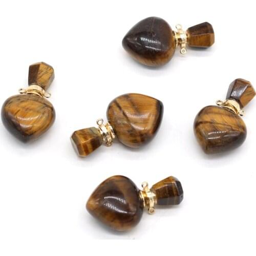 Heart-Shaped Pendant Natural Tiger Eye Stone Perfume Bottle Pendant for Jewelry Making Charm DIY Necklace Accessories 23x36x11mm