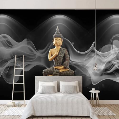 Custom 3D Photo Wallpaper Abstract Smoke New Chinese Style Buddha Sculpture Art Wall Painting Living Room Bedroom Backdrop Mural