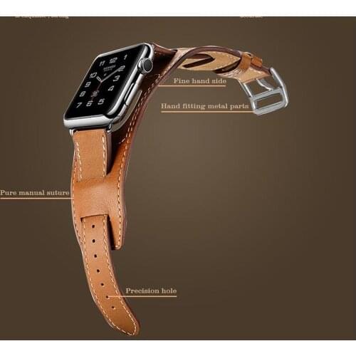 Genuine Leather Cuff Watchband for Apple Watch Bracelet strap for iWatch Series 5 4 3 2 1 Strap for Apple Watch 38 40 42mm 44mm