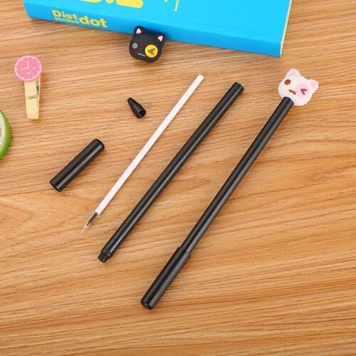 20 PCs Creative Stationery Cartoon Kitten Gel Pen Cute Student Cat Silicone Head Water-Based Paint Pen Signature Pen Wholesale