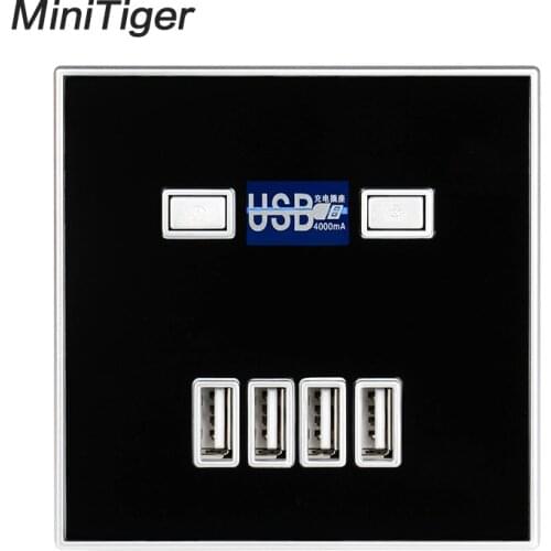 Minitiger Black 4-PORT USB Port 4A Wall Charger Adapter EU Plug Socket Power Outlet Panel Electric Wall Charger Adapter Charging
