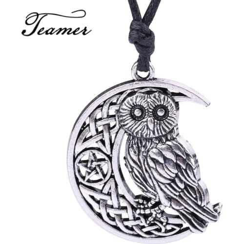 Teamer Owl Necklace Goddess Crescent Moon Pendant Wicca Amulet Talisman Occult Magick Athena Wisdom Knowledge Jewelry