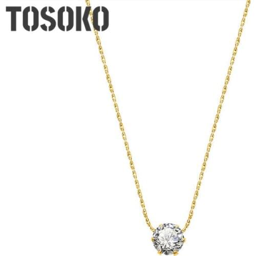 TOSOKO Stainless Steel Jewelry Thin Vertical Chain Single Zircon Chain Simple Zircon Necklace For Women BSP544