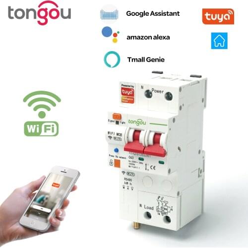 TUYA 2P Single Phase WIFI Smart Energy Meter Kwh Metering Monitoring Circuit Breaker Timer Relay with Leakage Protection 63A