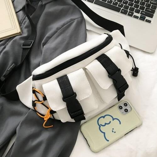 Unisex Street Casual Fashion Chest Bag Canvas Women Men Zipper Fanny Bum Belt Pouch Daily Travel Crossbody Shoulder Pack