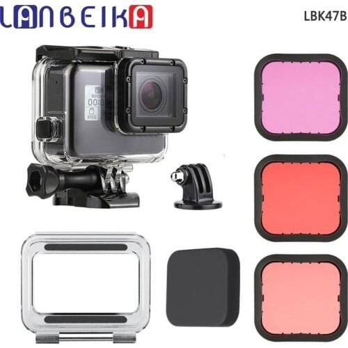 LANBEIKA 45M Underwater Diving Waterproof Housing Case + Dive Lens Filter Kit for GoPro Hero 5 6 7 Black Camera Accessories