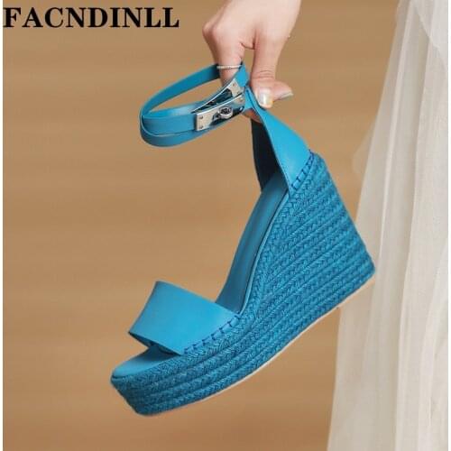Woman‘s Summer Shoes 2021 New Sexy Wedges High Heels Platform Dress Party Casual shoes Woman Blue Gladiator Sandals Size 36-43