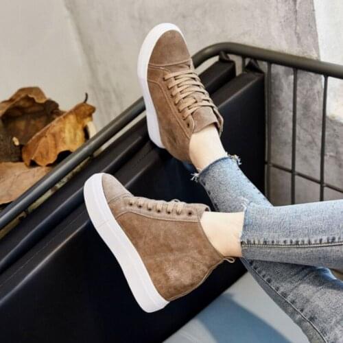 Increased Leather Women Boots Autumn Winter New Martin Boots 8CM Thick-soled Element Allmatch Hightop Lace-up Riding Boots Boots