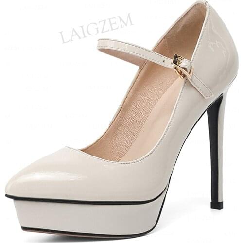 SEIIHEM Handmade Women Platform Pumps Genuine Leather Stiletto High Heeled Sandals Shiny Summer Shoes Woman Big Size 33 37 39 40