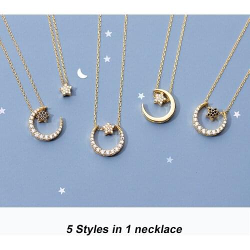 Dingxu 925 Sterling Silver Jewelry Crescent Moon Star Pendant Necklace Fashion Boho Jewelry Necklaces for Women Birthday Gift