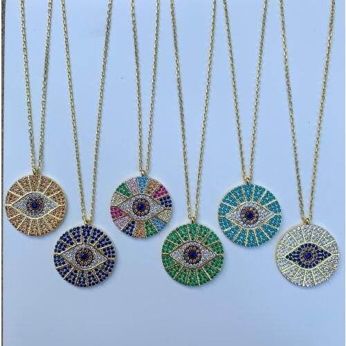 Blue turkish evil eye pendant necklace micro pave blue turquoises stone high quality lucky women jewelry