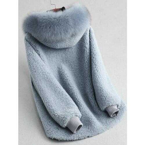 Coat 2020 Autumn Real Winter Jacket for Women Fox Hooded Wool Fur Coats Overcoat Manteau Femme Hiver KQN29204-2