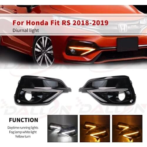 1 Pair For Honda Jazz fit RS 2018 2019 LED DRL Daylight Fog Lamp Cover With Turn signal Lamp Car Accessories