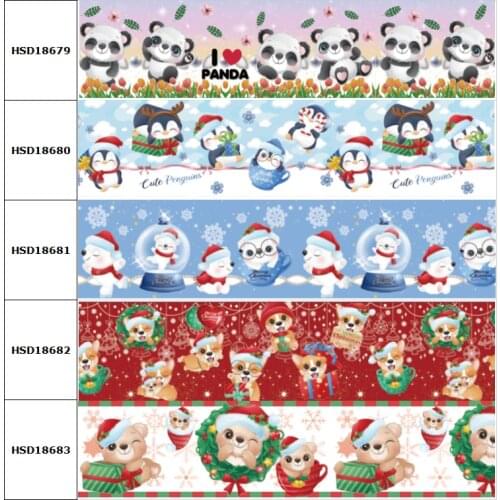 10yard Christimas Festival Cute Panda Printed Grosgrain Ribbon Accessory Hairbow Headwear Decoration DIY Wholesale OEM 38MM 75MM
