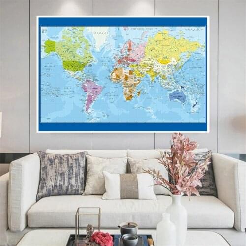150*100cm The World Political Map In French Modern Wall Art Poster Non-woven Canvas Print Home Decor Children School Supplies