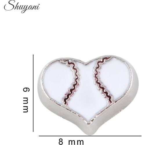 F153 Heart Shape Baseball Floating Locket Charm For Living Glass Floating Locket as gifts 6*8mm